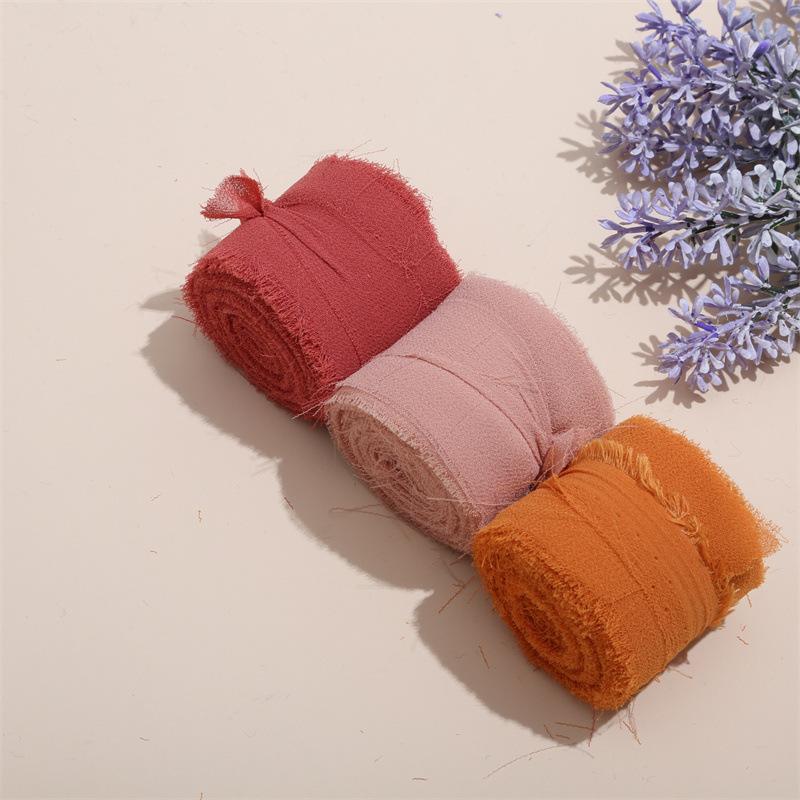 3 Roll/set 5m Frayed Edged Satin Handmade Chiffon Silk Ribbon For Wedding Invitation Bouquets Birthday Party DIY Decoration Gift