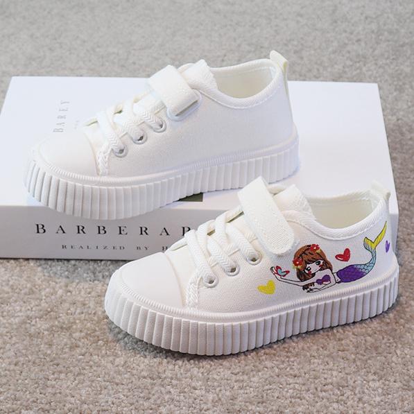 Children Cartoon Mermaid Cute Lovely Fashion Casual Canvas Shoes Low Top Girls Female Sneakers Classic Board Shoes