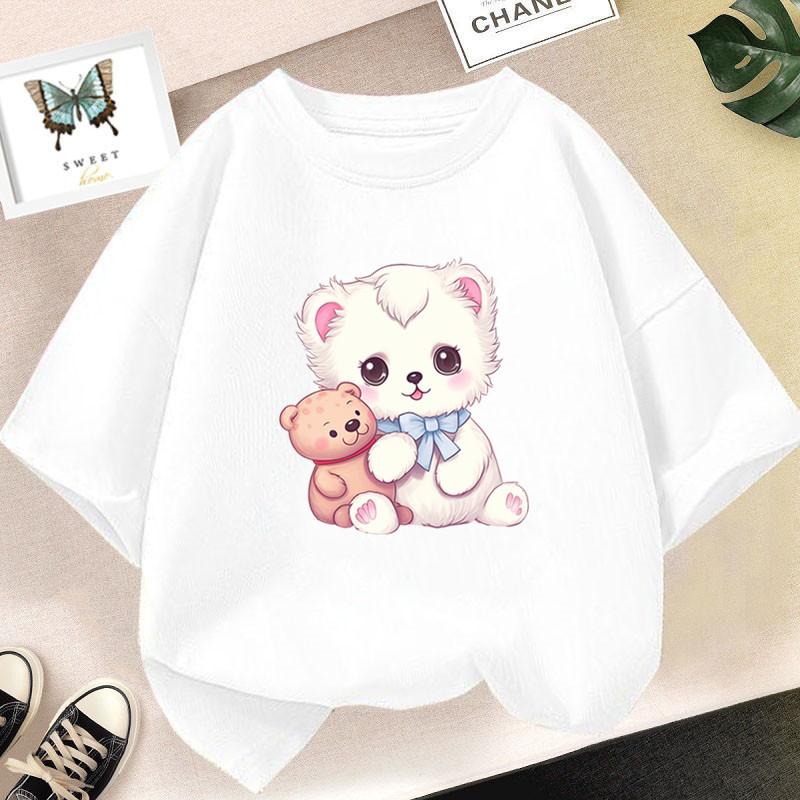Cotton 100%  Cat Girls T Shirt Clothes Girls Animal Children T-Shirt Kids Summer Cat Lively Cute Funny Baby T Shirts Tops 2023