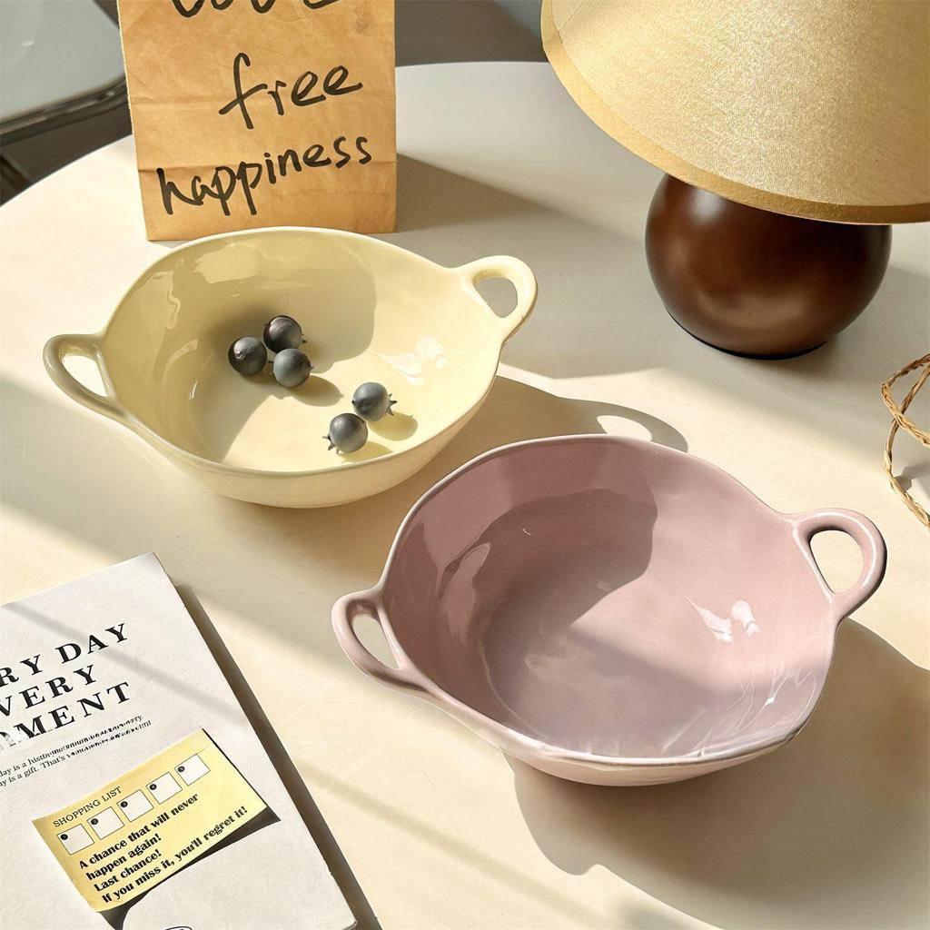 Wzrins Japanese Cream-Style Irregular Double-Eared Bowl - Perfect for Baking, Salads, Fruits, and More