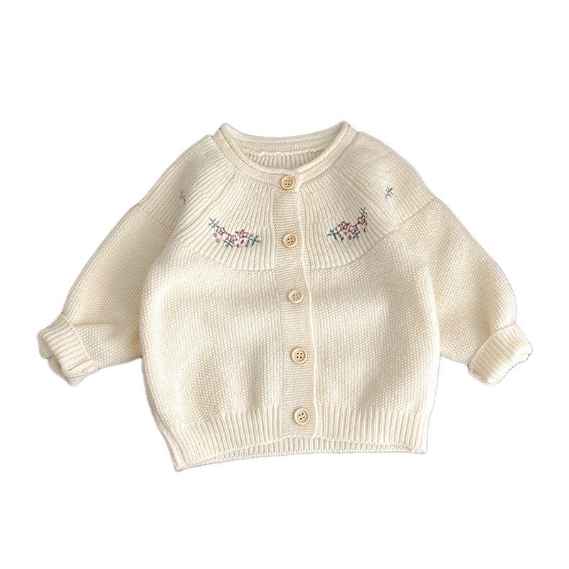 0-3 Year Old Cotton Yarn Cardigan Autumn Embroidered Coat for Baby Girls Knitted Sweater for Infants and Children 100