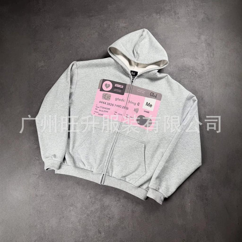 Ins Vintage Simple Fashion Casual Zip Cardigan Printed High Street Hoodie Sweater Y2k