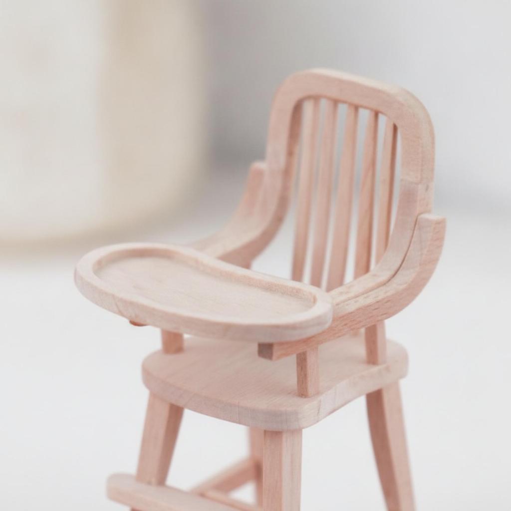 Dollhouse High Chair Wood Highchair Unfinished Miniature for Hobbyists,