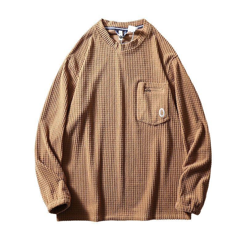 American Waffle Polar Fleece Pullover Sweatshirt Men 2024 New Arrival Spring and Autumn Bottoming Shirt Export Men s Clothing Outwear Khaki L