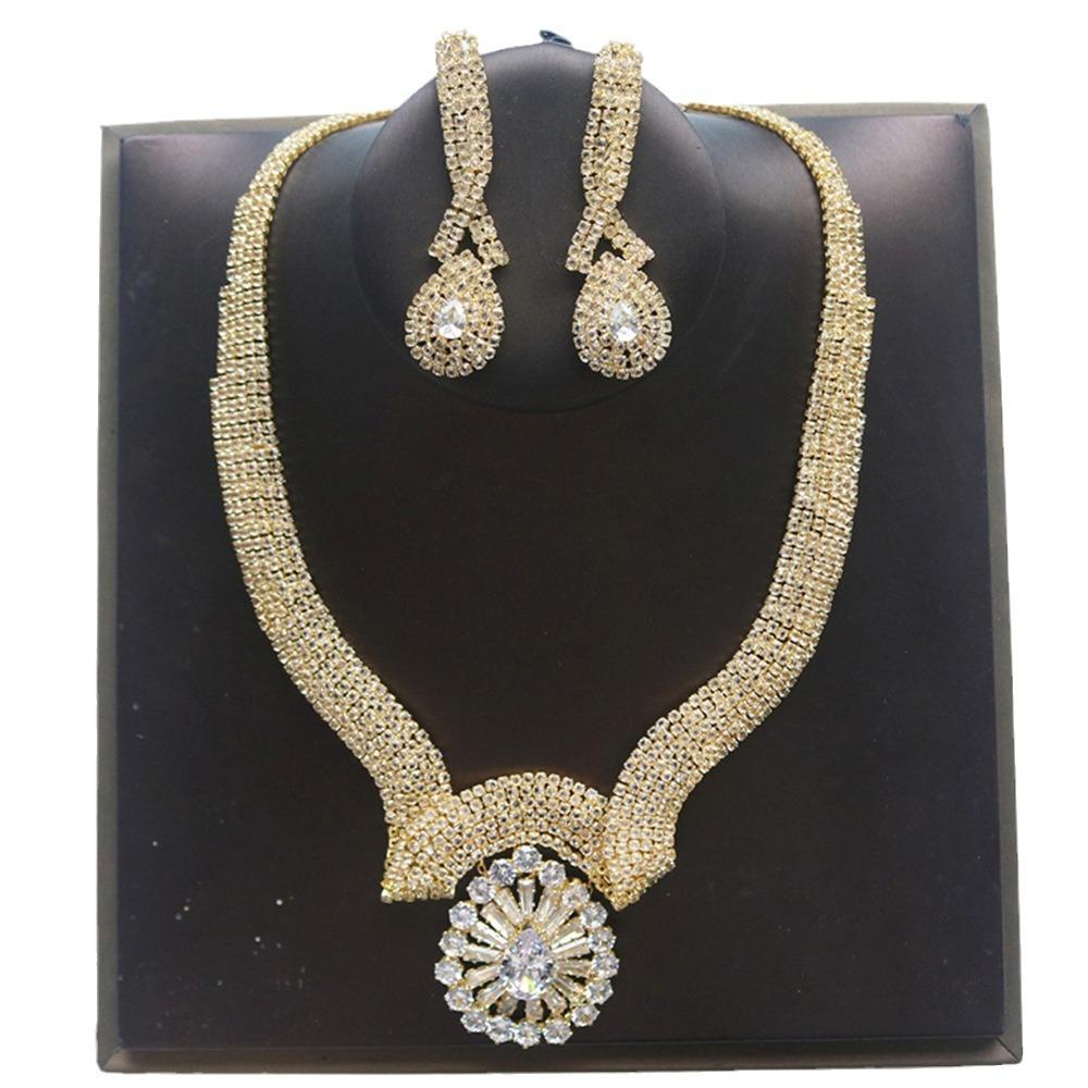 Exquisite Shiny Diamond Necklace Earrings Jewelry Set, Banquet Party Luxury Ladies Super Flash Jewelry Accessories