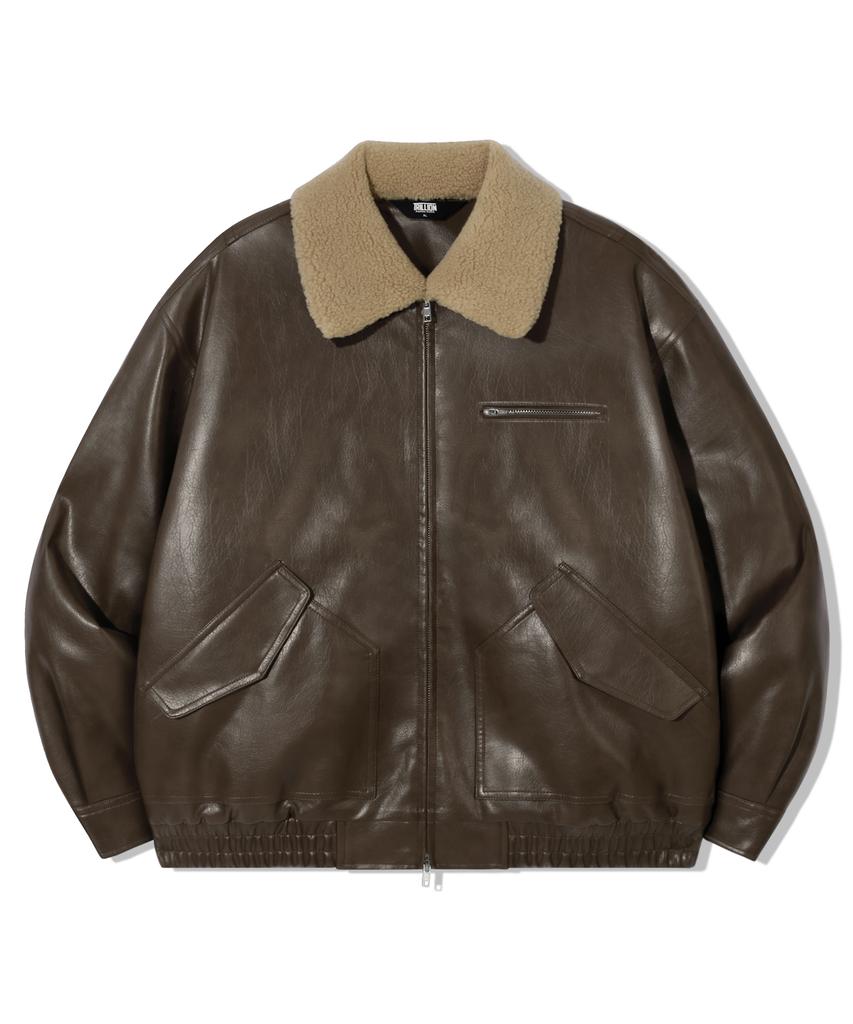 Trillion Fleece Collar Flight Leather Jacket_Brown