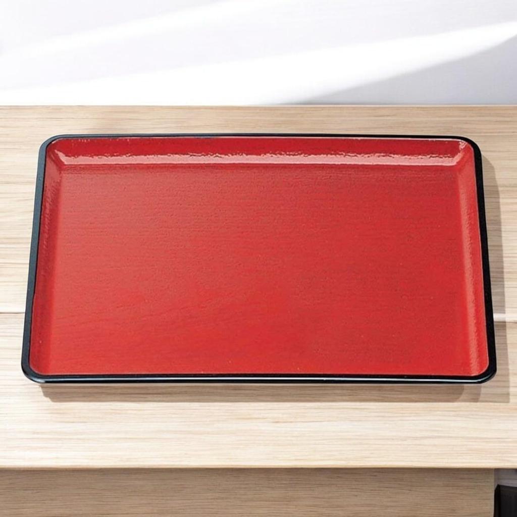 36cm Paulownia Wood Tray for Kaiseki vermilion and black with a Made in Lacquerware J-kitchens (Japanese Banquet) - non-slip design. Japan. (ABS