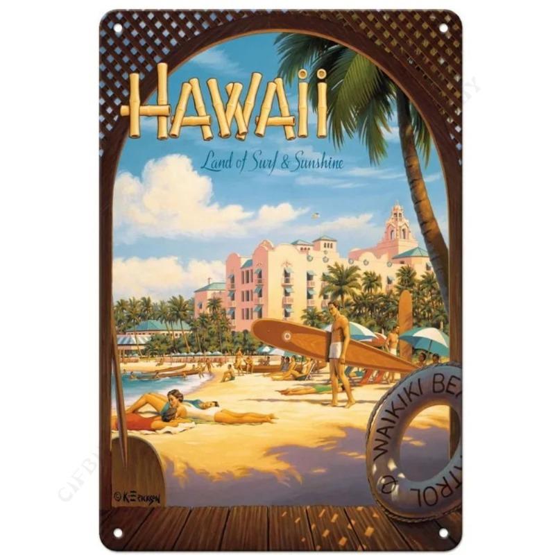 

Hawaii Tourism Poster, Tropical Beach Wall Art