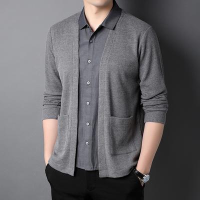 Men's Fake Two-piece Sweater Spring and Autumn New Fashion Cardigan Shirt Collar Sweater Jacket Men's Two-piece Set