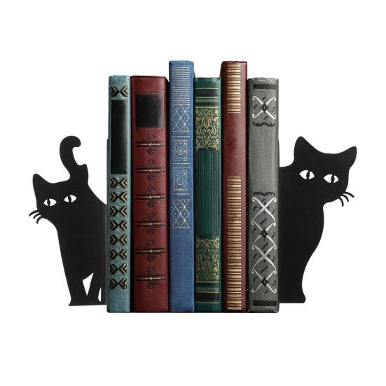 Metal Animal Bookends Black Cat/Reindeer/Dragon Book Ends for Home Office Bookshelf Desk Decor Cute Book Stopper Gifts for Women