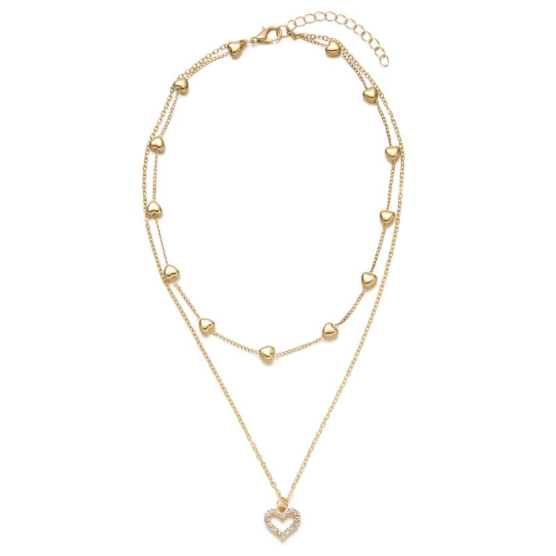 Fashionable and Trendy Neck Jewelry Heart Pendant Necklace Double Layer Necklaces Alloy Texture Suitable for Women Girls 1