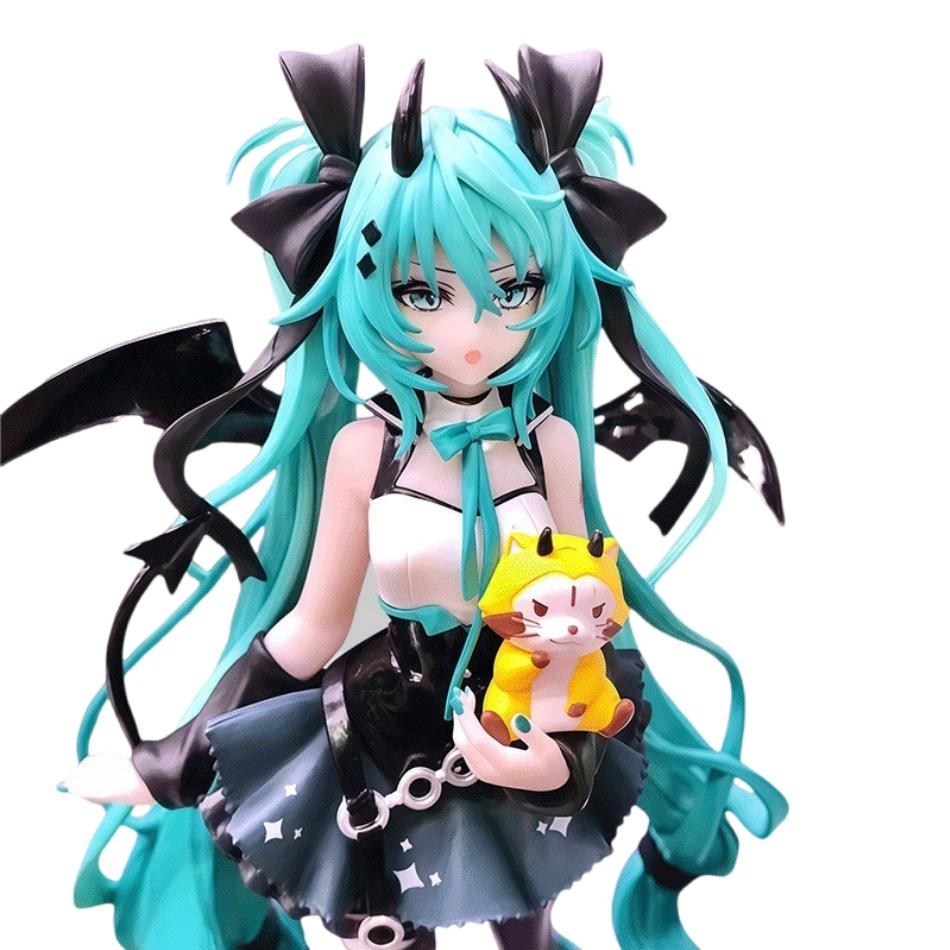 19cm Anime Little Devil Hatsune Miku Handmade Little Raccoon Miku Dark Angel Handmade PVC Figure Anime Peripheral Ornaments Gifts