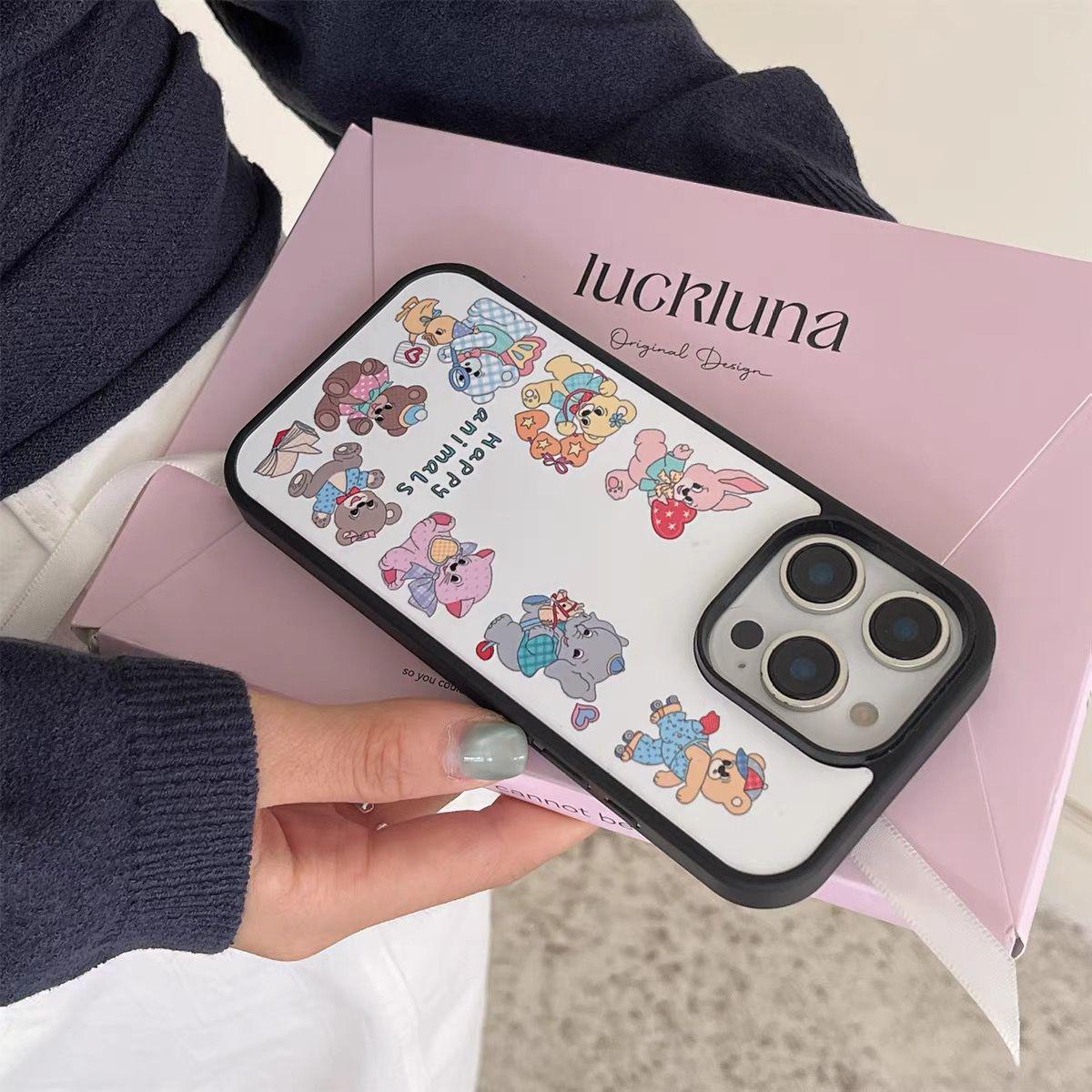 

Little Bear Rabbit Korean-style iPhone 16/15 Pro Max Case - Anti-fall Apple 14 Cover iPhone 14