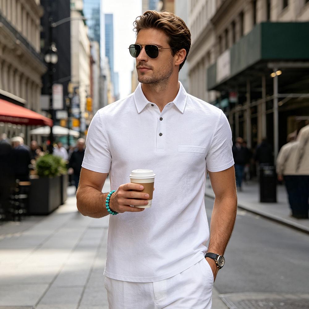 New men s plain-coloured polo shirt: slim-fit short-sleeved polo shirt S белый