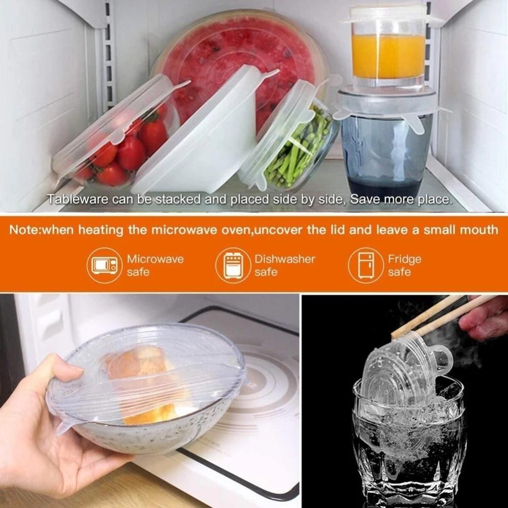 6PCS Food Reusable Fresh-keeping Cover Non-slip Kitchen Gadgets Silicone Lids Stretch Bowl Cap