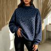 Women's Casual Loose Fit Leopard Print High Neck Long Sleeve Sweatshirt Top for Fall and Winter