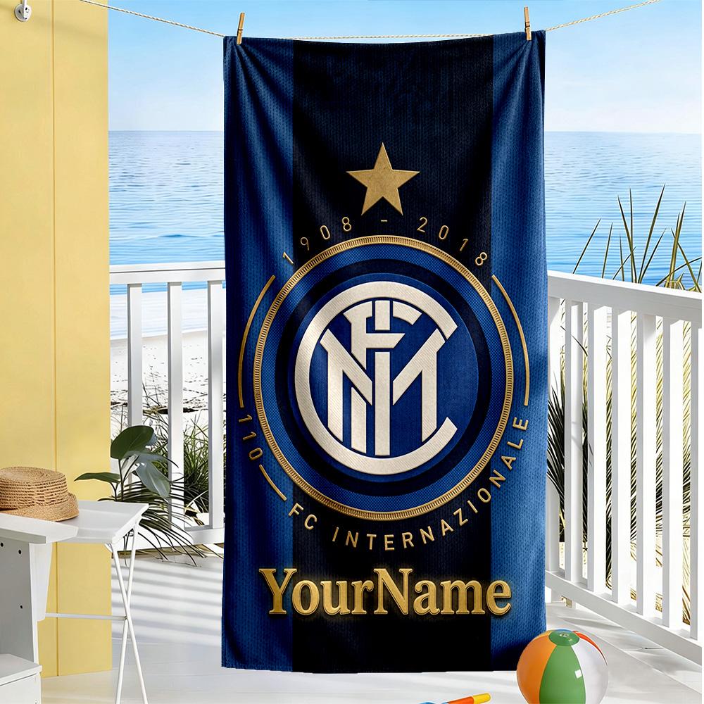 Inter Milan Customizable Name Beach Towel High Absorbency & Quick-Dry