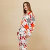 Butterfly embroidery, mulberry silk pajamas two-piece set, fashionable contrasting colors, thousand bird grid printing long-sleeved trousers, silk 
