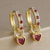 2PCS Luxury Colorful Heart Pendant Earrings Exquisite Multicolor Zircon Stainless Steel Hoop Earrings for Women Fashion Jewelry