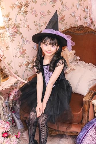 Clearstone Halloween Noir Witch Cosplay Costume for Kids, 140cm Girls, Black