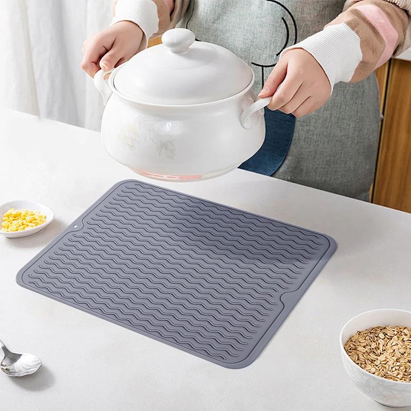 Silicone Dish Drying Mats Thickness Heat Resistant Trivet Drip Tray Cup Coasters Non-slip Pot Holder Table Kitchen Accessories