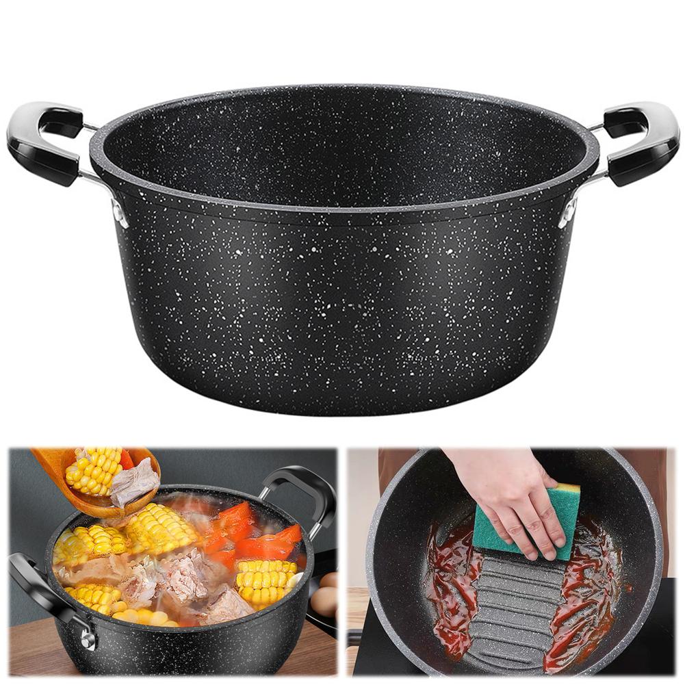 Soup Pot Nonstick Stock Pot with Handles Deep Casserole 21.5cm Iron Cooking Pot Induction Soup Pot for All Stovetops