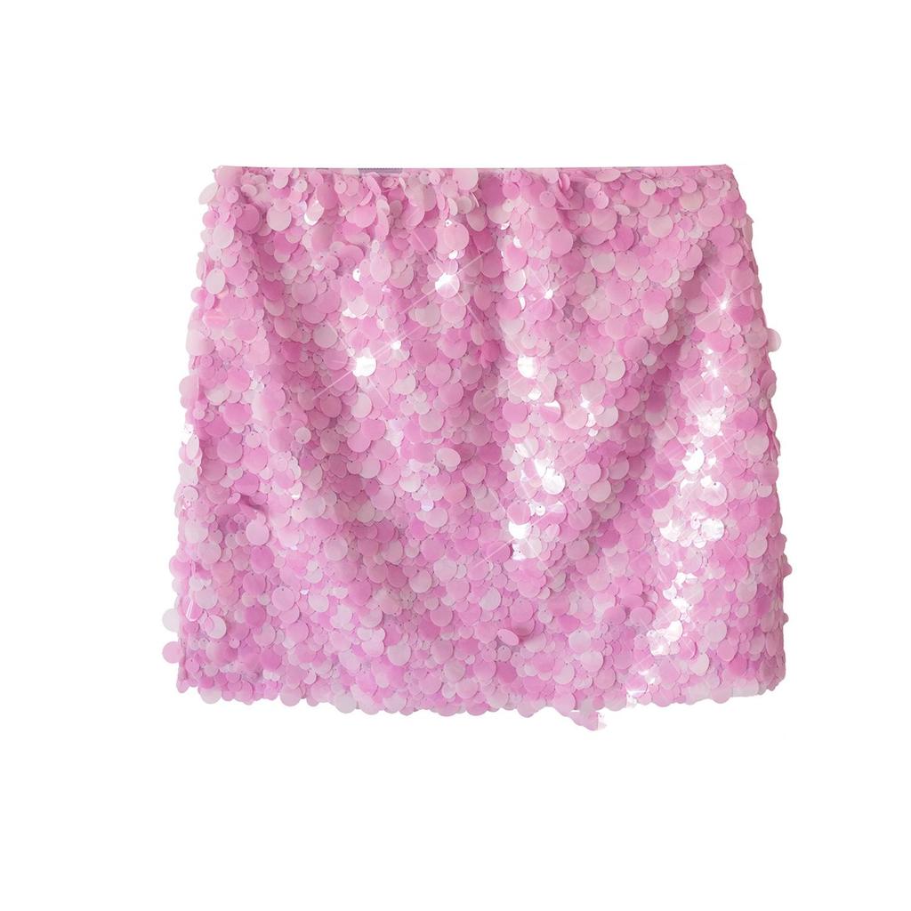 Elegant Blue Sequin High Waist Slimming Short Skirt