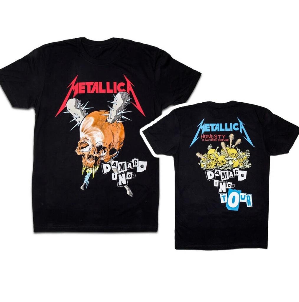 New Metallica Rock Metal Band Retro Skeleton Reaper 3D Neutral Tshirt Street Wear Short Sleeve Round Neck Shirt Mens Wear