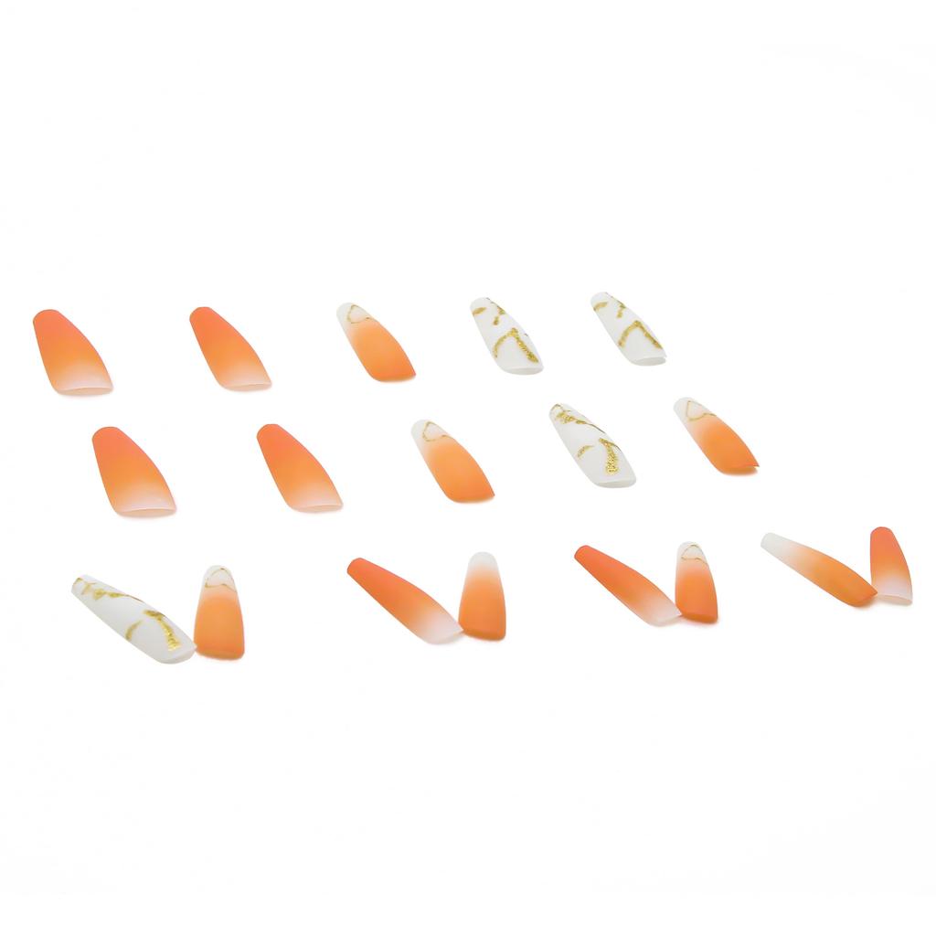 Artificial Nails European and American Long Ballet Nails Gradient Orange Love Fake Nails Wearable Manicure Patches