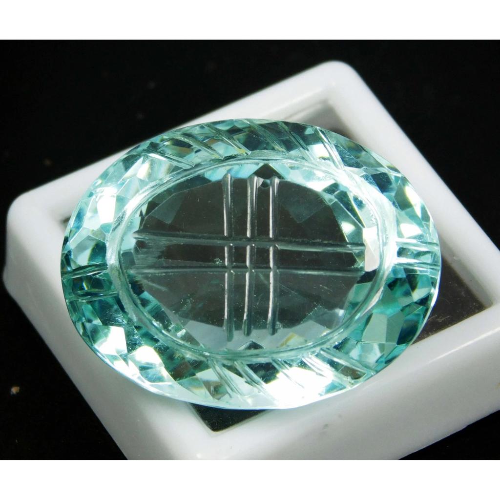 Carved Certified 42.40 Ct Natural Sea Blue Aquamarine Oval Cut Gemstone
