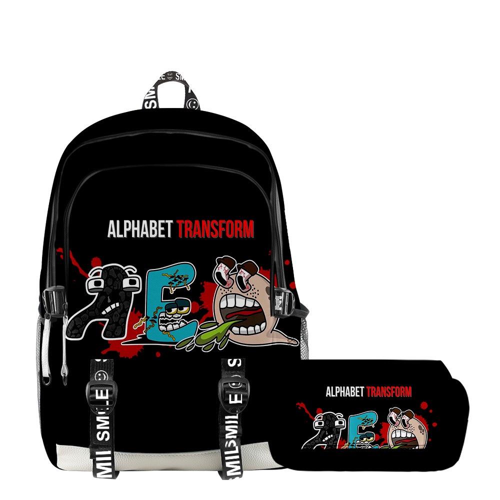 Alphabet Lore Legend Schoolbag Backpack W/ Zipper Double Layer Pen Bag Two-piece