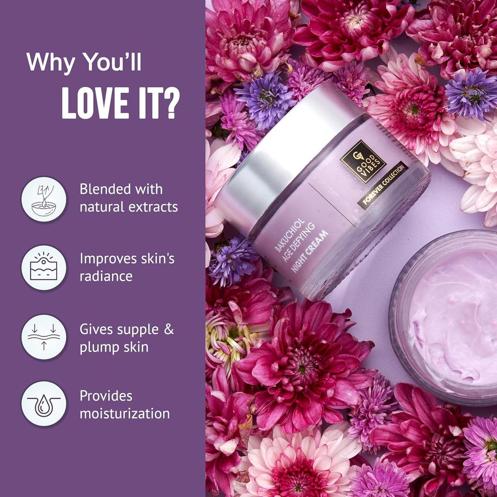 Bakuchiol Age Defying and Wrinkle Night Cream | Natural Retinol For Anti-Ageing and Un-even Skin Tone (45 g)