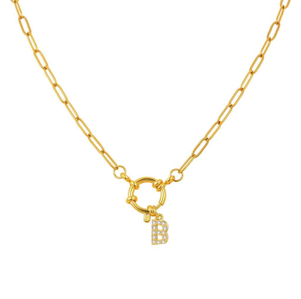 Stainless Steel Plated 18K Gold Stylish Simple Small Square Chain Bubble Buckle Copper 26 Letter Necklace Nc-1887