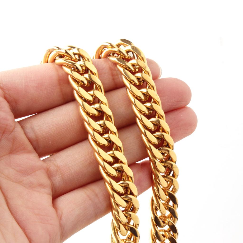 10MM Stainless Steel Cuban Link Chain Necklace Bracelet For Men Zircon Street Hip Hop Accessories Male Gold Chains