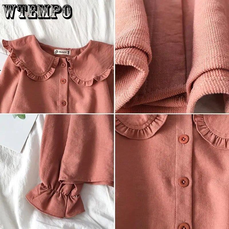 WTEMPO Camicie con colletto alla Peter Pan da donna, studentesse coreane, kawaii, adorabili, top quotidiani, abbigliamento casual, camicette solide