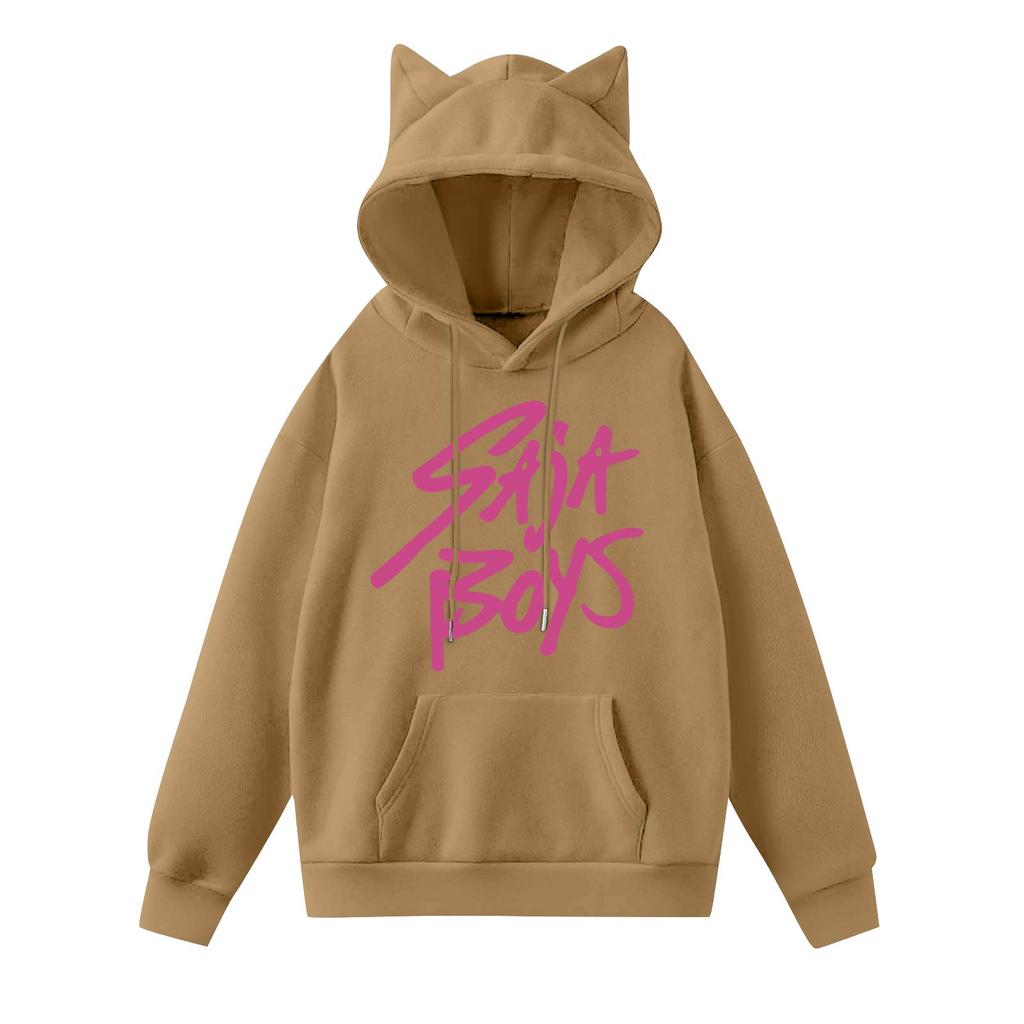 Ladies Fashion Casual Long Sleeve Printed Round Neck Hoodie Pullover Top With  Pockets