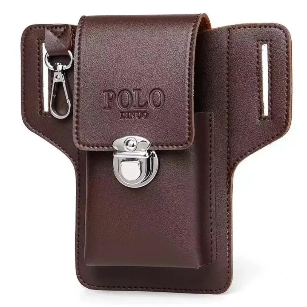 New Multifunctional Belt Waist Bag PU Solid Color Phone Waist Bag Vintage Leather Bag Portable Card Bag