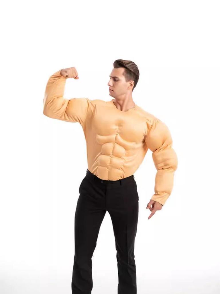 Muscle Man Cosplay T-Shirt with Fake Abs for Adults and Kids