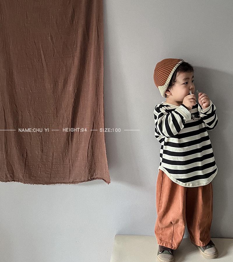 Korean Style Girls' Striped Long-Sleeve T-Shirt - Trendy Toddler Casual Top for Spring & Autumn 2025