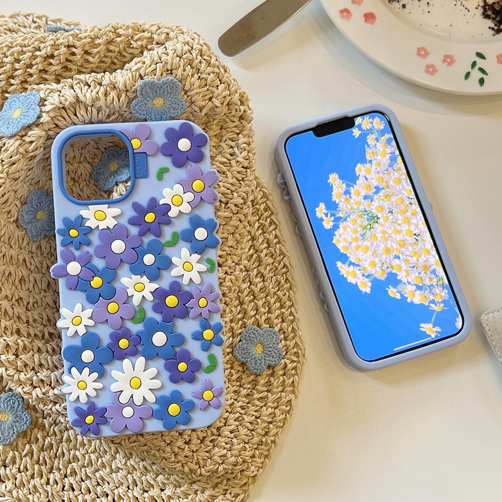 Fashion 3D Flower Soft Silicone Phone Case For iPhone 16 15 14 13 12 Pro Max Cute Floral Shock Proof Cover Capas