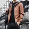 Men's Hooded Leather Jacket: New Korean Style, Velvet Finish for Spring/Autumn, Trendy Casual Motorcycle & Workwear Jacket