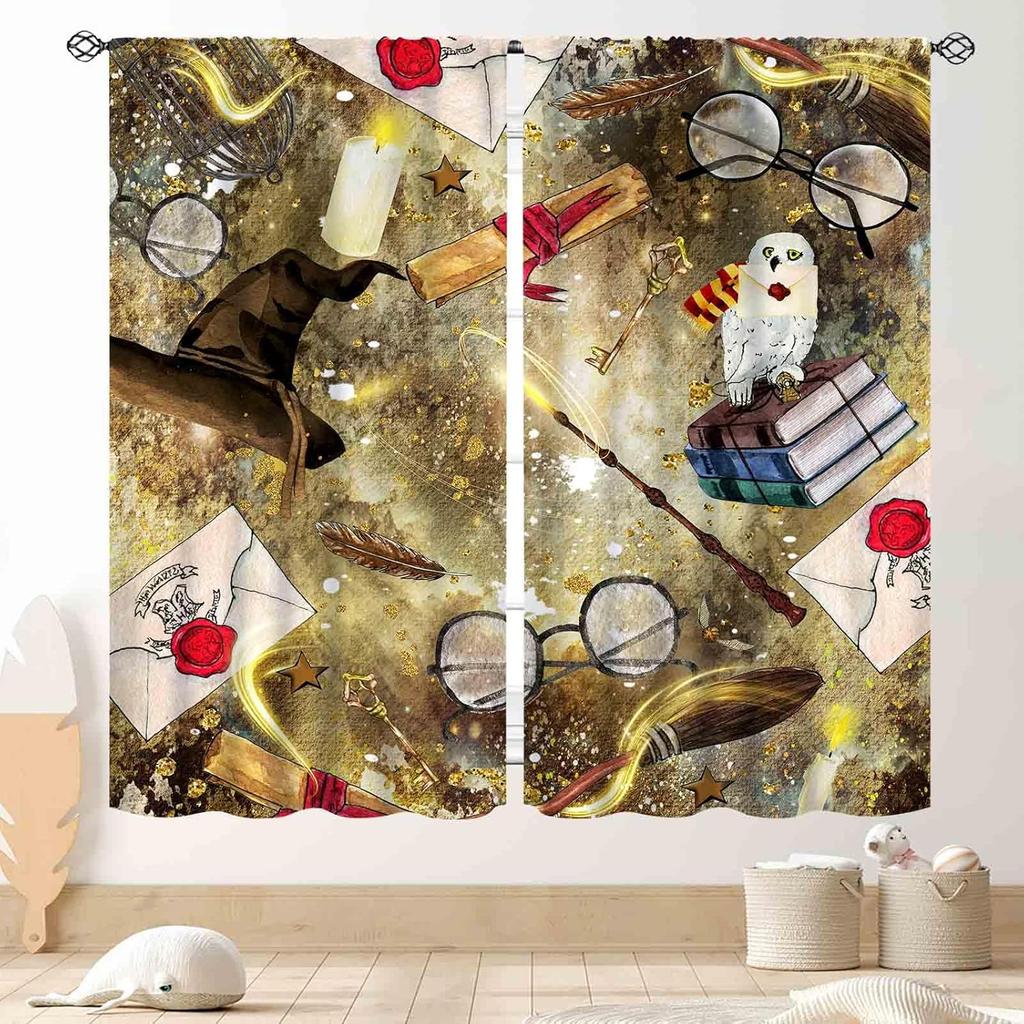 Witchy Curtains Fantasy Magical Bookshelf Mysterious Bookcase Skull Spooky Gothe Window Drapery Treatments Vintage Blackout Made Of Polyester