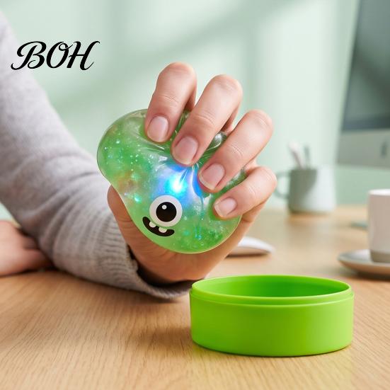 Fun Desk Toys Halloween Glitter Dumpling Squeeze Toy, Spooky Ghost Pumpkin with Steamer, Cute Calm Down Slow Rising Bun Fidget Toy LED Light
