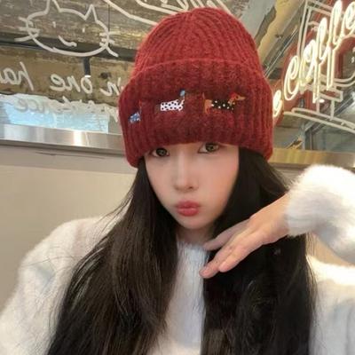 Embroidered Woolen Hat Knitted Hat Women's Face Saving Autumn and Winter Warm Thickened Ear Protection Hat