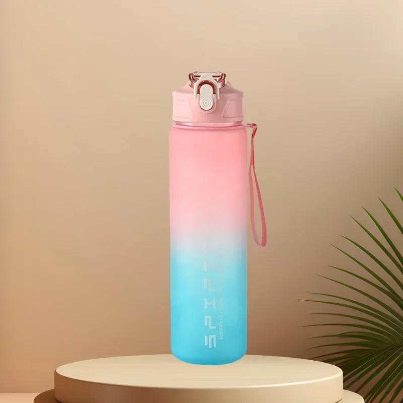 800ml/27oz Large Capacity Sports Water Bottle LeakProof Plastic Drinking Cup With Time Scale Suitable For Travel Fitness Sports
