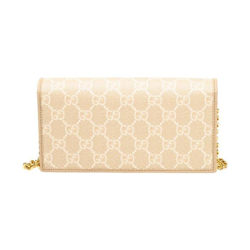 Gucci Horsebit 1955 Detachable Chain Button Closure Canvas And Leather Shoulder Crossbody Bag Wallet Women bags Oatmeal 621892-UULBG-9683