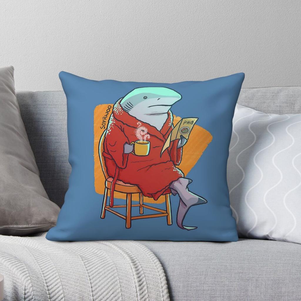 Shark Light Reading Square Pillowcase Polyester Linen Velvet Printed Zip Decorative Throw Pillow Case Home Cushion Wholesale