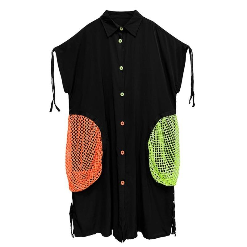 

XITAO Contrast Color Pocket Rivet Patchwork Women Dress ZY8942 One Size чёрный