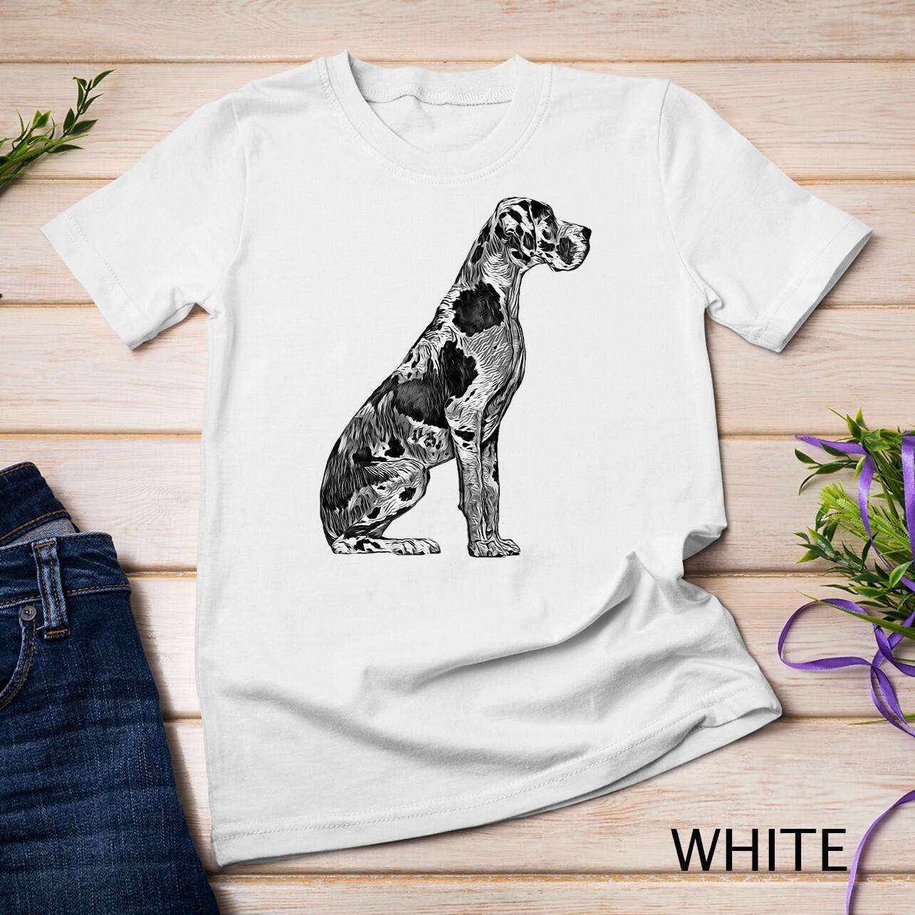 Black And White Great Dane Dog Unisex T-Shirt Mens Womens Tees Top M