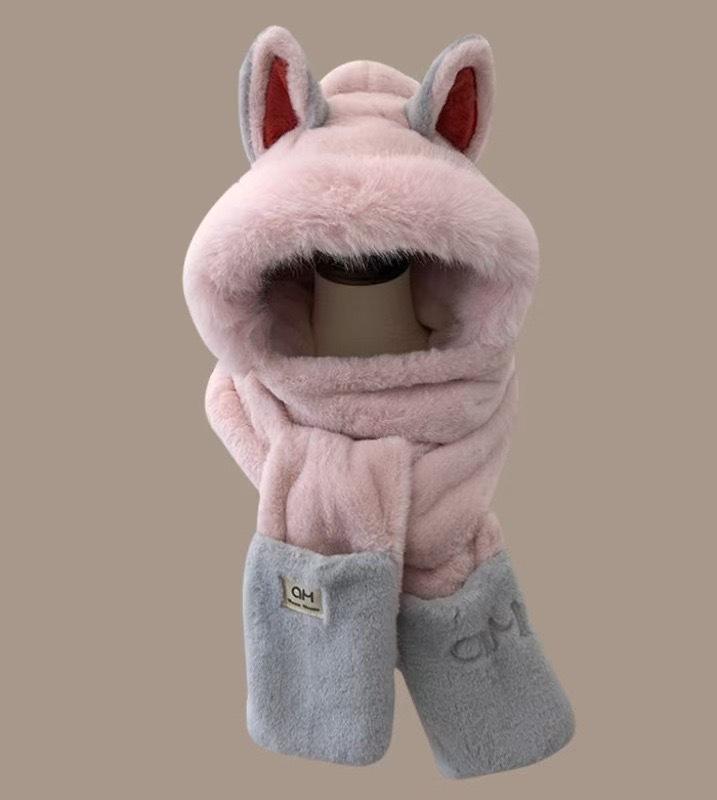 Women's Cute Fluffy Hat with Scarf and Ear Protection for Autumn/Winter